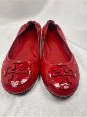 Tory Burch Red Patent Logo Round-Toe Ballet Flats